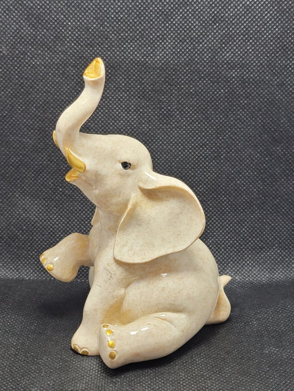 Vintage Pearlescent Lusterware Elephant Seated with Truck Up Kitsch Figurine